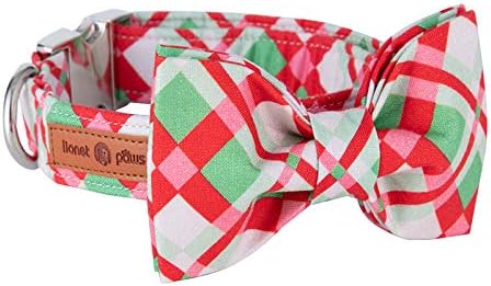 Lionet Paws Christmas Dog Collar with Bowtie Durable Adjustable Handmade Comfortable Bow Tie Dog Collar Cat Collar with Metal Buckle for XL Dogs,Party,Festival,Holiday Style,Neck 16-26in