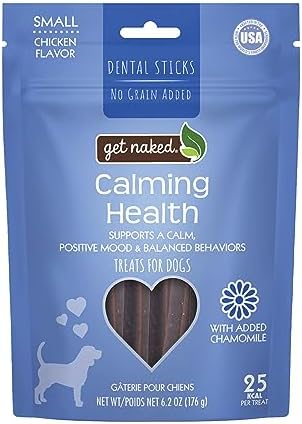 Get Naked Calming Dental Sticks for Dogs – Grain-Free Chicken Flavor, Anxiety Relief with Chamomile, Passion Flower, No CBD, Tartar Control, Gluten-Free – Small Sticks 6.2 oz Bag
