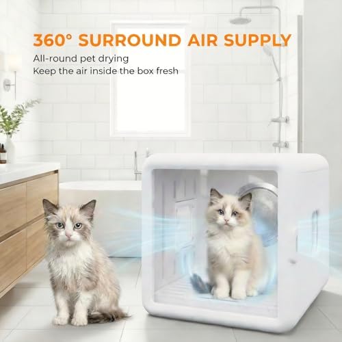 65L Automatic Dog Dryer Box With Smart timer, 360° warm braw and Ultra Quiet Pet Dryer Box with Smart Temperature Control, Cat Dryer for Cat and Small Dogs, White