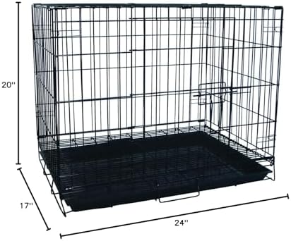 YML 24-Inch Foldable Light Duty Door Dog Crate with WireBottom Grate and Plastic Tray, Black