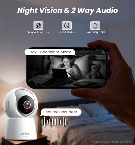 Veise 2K Indoor Camera for Home Security, Baby Monitor, WiFi Pet Dog Camera