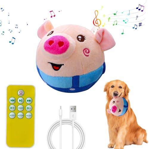 Interactive Plush Dog Toys, Interactive Puppy Toy Bouncing Rolling Dog Ball Remote Control with Music, Self Moving Pet Toy for Small/Medium/Large Bored Dogs to Keep Them Busy(Blue Pig)