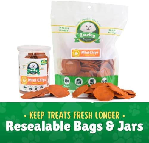 Lucky Premium Treats Sweet Potato Mini Chips Dog Treats – 100% Single Ingredient Sweet Potato Treats for Dogs, Made in USA, Crunchy Natural Dog Snacks, Bite-Sized Training Rewards for Dogs - 12 oz.