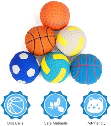 Squeaky Dog Balls Toys 6 Pcs, 2.4" Latex Dog Toys Bouncy Fetch Throw Ball for Small Dogs and Medium Dogs Interaction