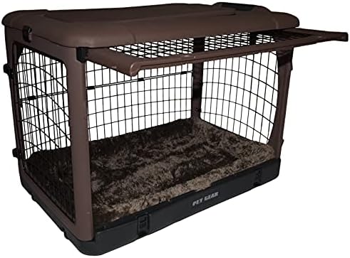 Pet Gear “The Other Door” 4 Door Steel Crate for Dogs/Cats with Garage-Style Door, Includes Plush Bed + Travel Bag, No Tools Required, 3 Models, 3 Colors