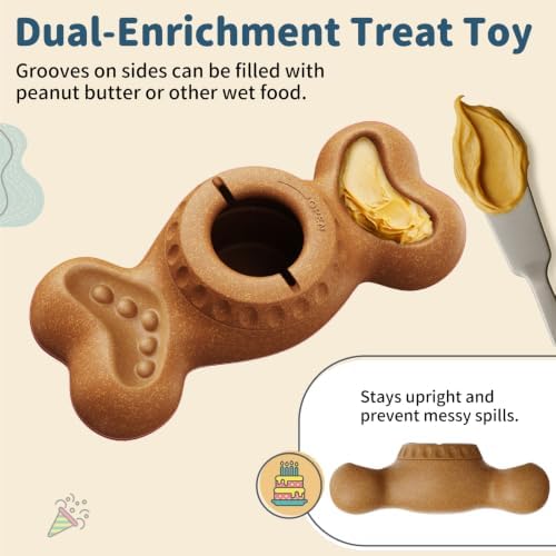 Enrichment Frozen Dog Treat Dispensing Interactive Chew Toy, Brown | with 4 Mold Cups, for Aggressive Chewers Large Dogs to Keep Them Busy, Coffee Wood Puzzle Licking Toy, Indoor & Outdoor