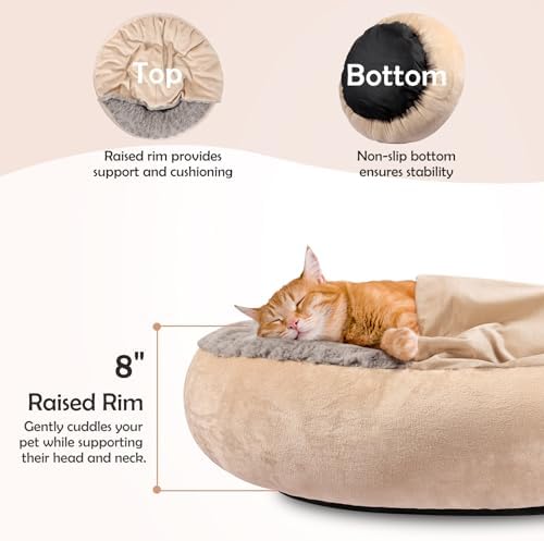 JOEJOY Small Calming Donut Dog Burrow Cave Bed, 23"