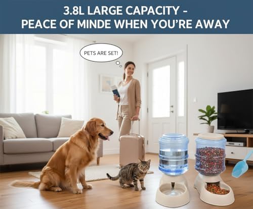 Automatic Cat & Dog Feeder and Water Dispenser Set with Scoop, 1 Gallon