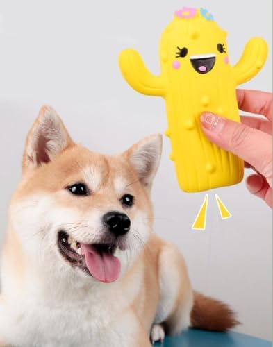 Cute Cactus Dog Squeaky Toys, 2-Pack Green and Yellow, Latex Rubber Interactive Pet Chew Toy