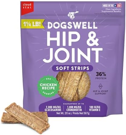 DOGSWELL Hip & Joint Soft Strips Dog Treats, Chicken, 20 oz. Pouch