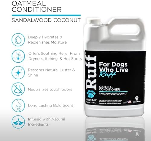 Ruff by Lillian Ruff Sandalwood Coconut Oatmeal Conditioner for Dogs – Moisturize & Soothe Dry Itchy Skin, Promote Healthy Coat, Tear-Free, Sulfate-Free, Paraben-Free, Made in USA (Gallon with Pump)