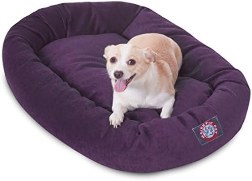 Majestic Pet Micro Velvet Dog Bed 32 Inch Medium Round, Washable, Aubergine