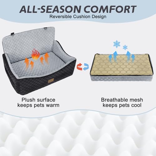 JOEJOY Dog Car Seat for Medium/Large Dogs - Grey, Reversible, up to 55lbs