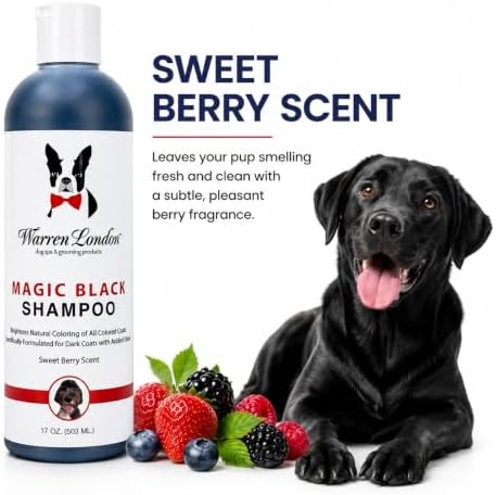 Warren London Magic Black Dog Shampoo | Brightens Any Dog Coat | Formulated for Darker Dog Coats | Puppy and Cat Safe Grooming Supplies | Berry Scent 128 Ounce, Made in USA