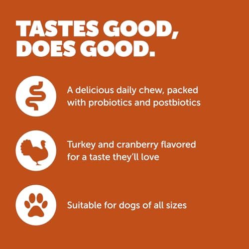 Protexin Daily Care Gut+ Immunity | 60 Dog Chews, Turkey and Cranberry Flavor Dog Supplement | Probiotics for Dogs, Dog Postbiotics