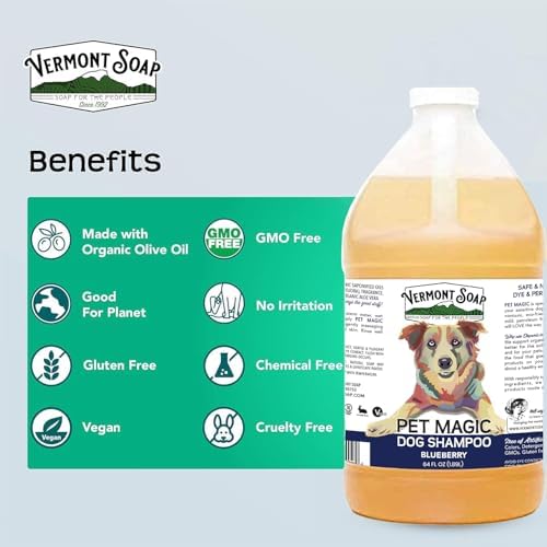 VERMONT SOAP Organic Pet Shampoo, Blueberry Natural Dog Shampoo, 64 oz