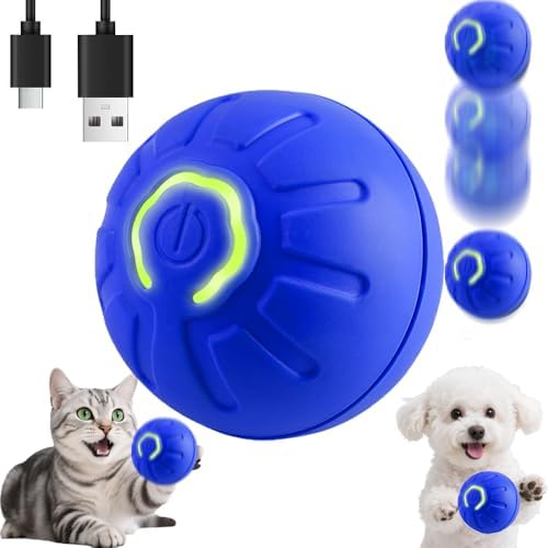 Interactive Self-Moving Pet Toy Ball - Motion-Activated Auto Rolling, Military-Grade Chew Resistant, USB-C Rechargeable for Small Dogs & Cats (Blue, Small