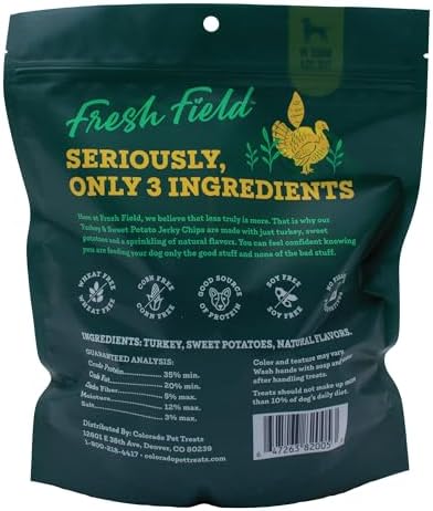 Fresh Field Turkey & Sweet Potato Jerky Chips, 5 oz – All-Natural Dog Treats, USA Made, Ideal for Allergies & Weight