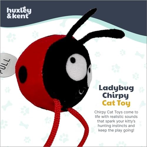 Huxley & Kent Chirpy Interactive Catnip Cat Toy, Ladybug | Touch Activated Chirp Chip with Auto Shut Off, Catnip & Crinkle, Dangly Motion, Soft Plush for Indoor Play
