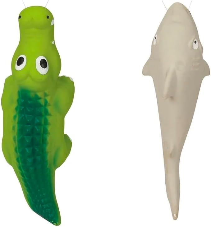 Soft Latex Dog Toys Alligator Shark or Set of Both Fun Googly Eyed Retro Squeakers (Grey Shark)