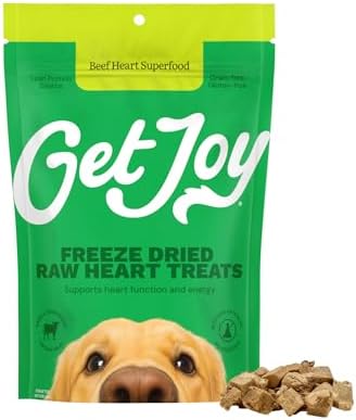 Get Joy Freeze Dried 100% Beef Heart Dog Treats, 4oz | Single Ingredient Organ Meat, High Protein Raw Dog Food Topper, Snack & Training Rewards | Grain Free, Gluten Free, Filler Free