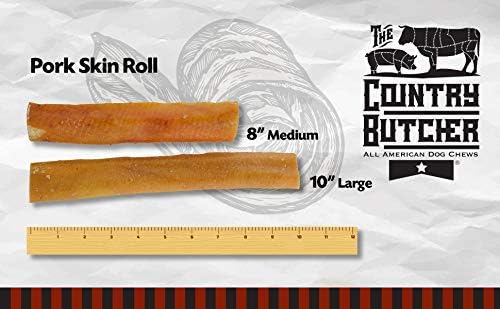 THE COUNTRY BUTCHER Pork Roll Dog Chews, Large Breed Dental Treat, 10 Count