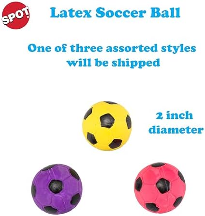 SPOT Latex Soccer Ball Dog Toy – 2in, Assorted Colors, Durable 100% Latex with Loud Squeaker, Fun Indoor & Outdoor Toy for Small Dogs & Puppies to Chase, Fetch, Chew & Play
