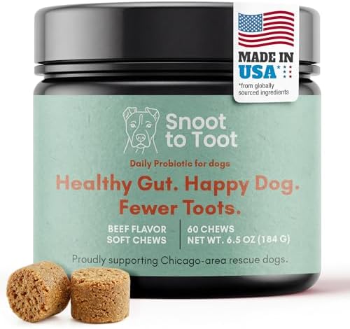 Dog Probiotics with Prebiotics, Digestive Enzymes, Pumpkin Fiber & Colostrum, Daily Gut Health Support for Diarrhea, Gas & Bloating, Six-Strain Probiotic Blend, 60 Beef Flavor Chews