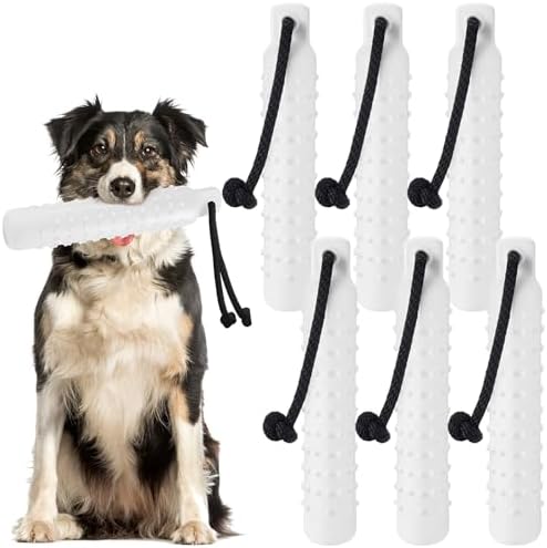 Blueweenly White Dog Bumper Toy Training Dummy, 6 Pcs | Plastic Lightweight Floats on Water, Textured with Rope for Fetch, Pool Outdoor Retrieving, Summer Water Play