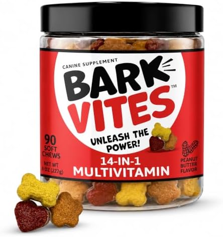 14-in-1 Dog Multivitamin Soft Chews, Peanut Butter, 90 Count | Turmeric, Quercetin, Omegas & Minerals, Supports Immunity, Skin & Coat, Gut Health & Energy, NASC Member