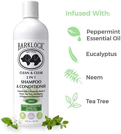 BarkLogic Clean & Clear 2 in 1 Shampoo & Conditioner, Mint, 16 fl oz - Grooming Essentials for A Quality Coat - No Parabens, No Phthalates, No Sulfates, No DEA & PEG, Safe & Vegan