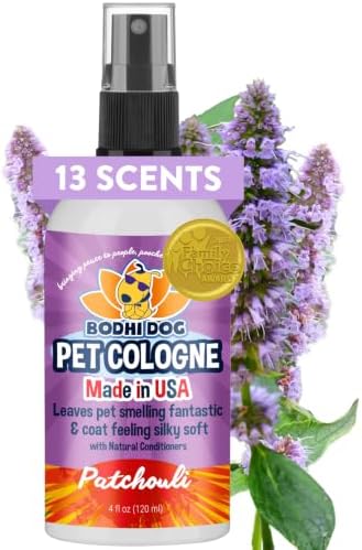 Bodhi Dog Premium Dog Cologne - Deodorizing Dog Perfume & Conditioner for Dogs & Cats - Natural Long Lasting Spray - Keeps Pets Fresh All Day - Gentle & Safe Formula, Made in USA (Patchouli 4 Fl Oz)