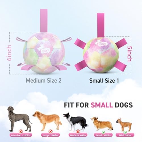 QDAN Dog Soccer Ball with Straps, Small Puppy Durable Dog Toys, 5 Inch | Balls for Tug, Puppy Birthday Gifts For Small Dogs, Water Pool Toy, Training Pet Puppy Toys for Dog Mentally Stimulating