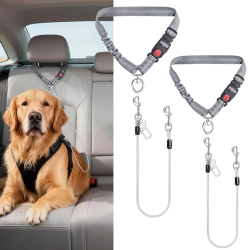 Idepet Stainless Steel 3-in-1 Dog Car Seatbelt, 2-Pack, Grey