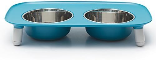 Messy Mutts Elevated Double Dog Feeder, Adjustable Height, Blue | Adjustable-Height Elevated Double Dog Feeder With Two 5 Cup Stainless Bowls, Legs Set To 3, 5, Or 10 Inches