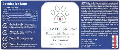 Pancreatic Enzyme for Dogs - Creati-Care 10x Dog Digestive Enzymes Powder with Vitamins Restore Normal Weight, Supports Pancreatin Issues Relieves Digestive Stress - 8 oz