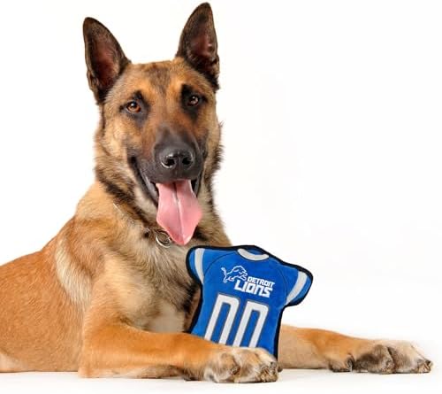 Pets First The 1st Ever Tough but Smooth Dog Toy NFL Detroit Lions Football Jersey Tough Pet Toy. A Premium Quality Doggie Toy with Built-in Squeaker. Sports Fans Favorite Chew Toy