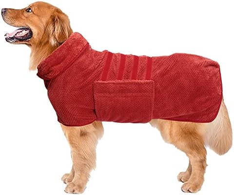 Dog Bathrobe Towel Geyecete Dog Drying Coat-Pineapple Grid Fast Drying Super Absorbent Pet Dog Cat Bath Robe Towel-Red-L