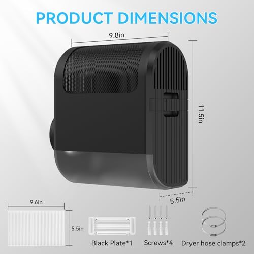 3-in-1 Indoor Dryer Vent - Polyester Screen Filter and Water Drawer System for Electric Clothes Dryers, Includes Dryer Vent Clamps-Black Color (Black)