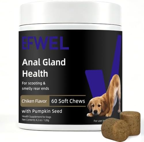 Anal Gland Soft Chew Treats with Pumpkin for Dogs, Digestive Enzymes, Probiotics Fiber Supplement, Peanut Butter Flavor, 60 Count