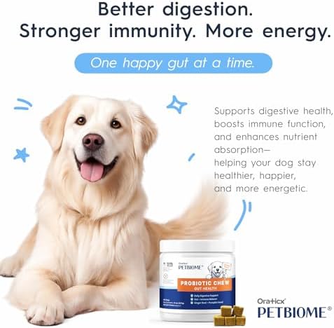 Oraticx PetBiome Probiotic Chew for Dogs - Supports Daily Digestive Health, Gut Balance, and Immune System - with Ginger Root, and Pumpkin Seed - Chicken Flavor, 90 Soft Chews