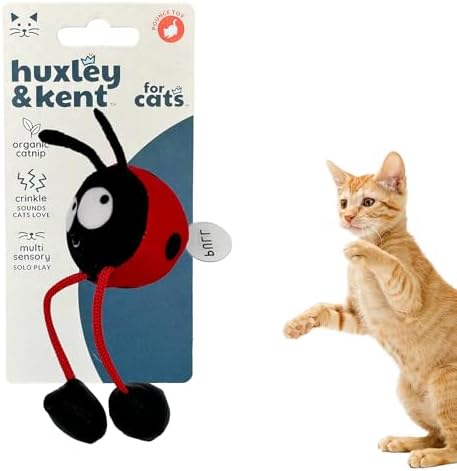 Huxley & Kent Chirpy Interactive Catnip Cat Toy, Ladybug | Touch Activated Chirp Chip with Auto Shut Off, Catnip & Crinkle, Dangly Motion, Soft Plush for Indoor Play