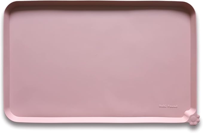 Hoki Found L Silicone Non Slip Pet Food Mats - Placemat for Dog Cat - Waterproof Dog Cat Food Mats - Carpet Friendly - Neutral Pink