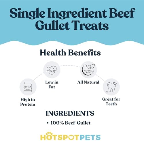 hotspot pets Beef Esophagus Gullet Sticks (6 INCHES - 25 Count) Grass Fed with No Added Hormone, All Natural Jerky Dog Treats - Dog Chews Rich in Glucosamine & Chondroitin for Joint Health