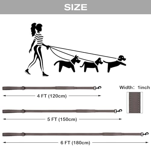 Joytale Dog Leash for Large Dogs that Pull, Double Handle, 5FT, Brown