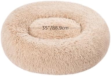 Amazon Basics Washable Donut Pet Bolster Faux Fur Bed with Removable Cover, Anti-Slip Bottom for Dog, Beige, 45" x 45"