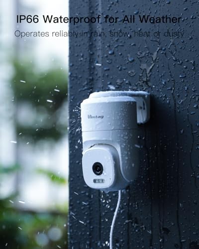 VIMTAG Pan/Tilt Outdoor Security Camera, 2.5K 4MP WiFi Home CCTV Camera, 360° View & Motion Tracking, Color Night Vision, 2-Way Audio, AI Detection Alarm, IP66, Cloud & SD Card Storage, Works w/Alexa