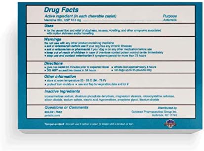 Anti-Motion Sickness and Nausea Relief for Small Breed Dogs, Relief for Disorientation and Dizziness, 10 Tablets
