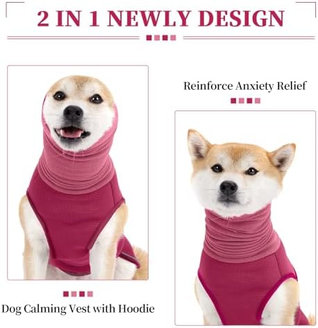 ROZKITCH Anti-Anxiety Dog Shirt, Dog Wrap for Anxiety for Storms & Fireworks, Calming Hoodie with Ear Cover for Separation Relief Rosered XL