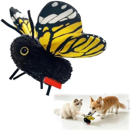 Smart Sensing Flapping Butterfly Toy Interactive Cat and Dog, Interactive Butterfly Cat Toy,Realistic Wing Motion Encourages Stalking,Sensor Triggered,Durable Plush Build(Yellow)